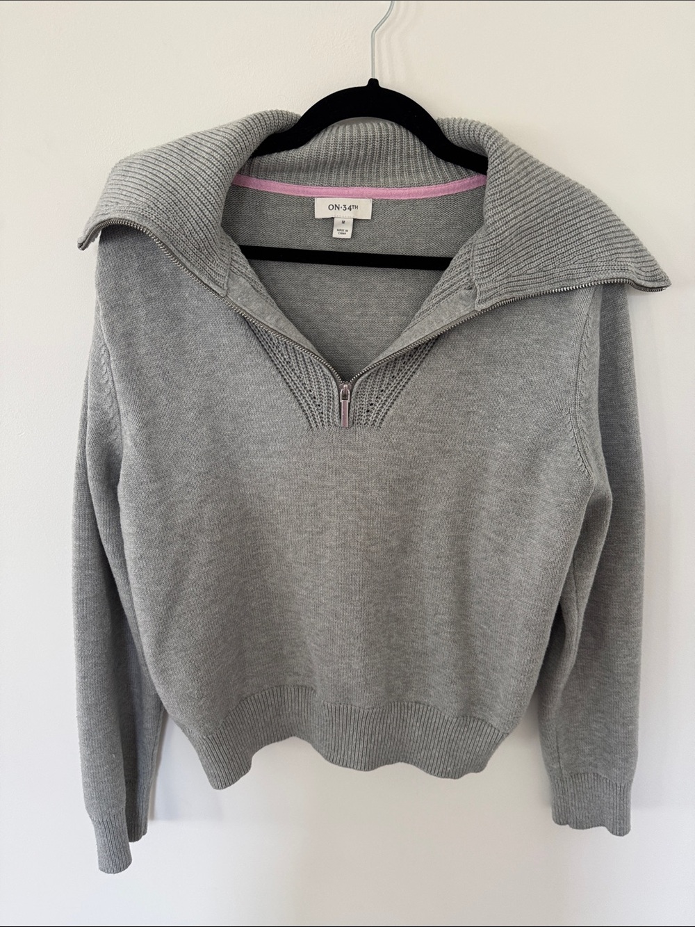 On-34th Gray Half-Zip Fold-Over Collar Sweater